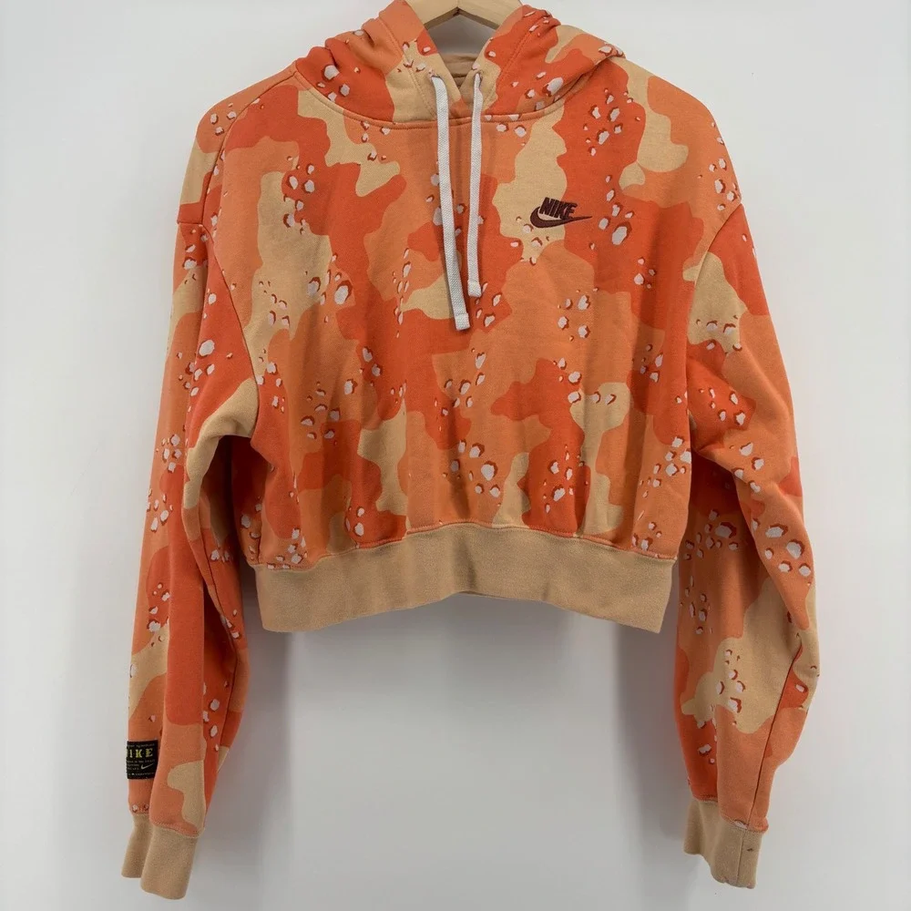 Nike Womens Camo Cropped Hoodie Size Medium Orange Desert Camouflage - Picture 3 of 14